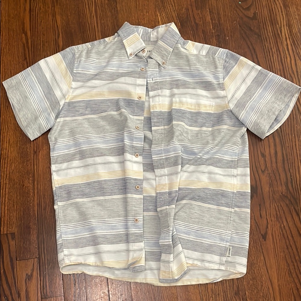 Men's Striped Short Sleeve Shirt - Blue and White